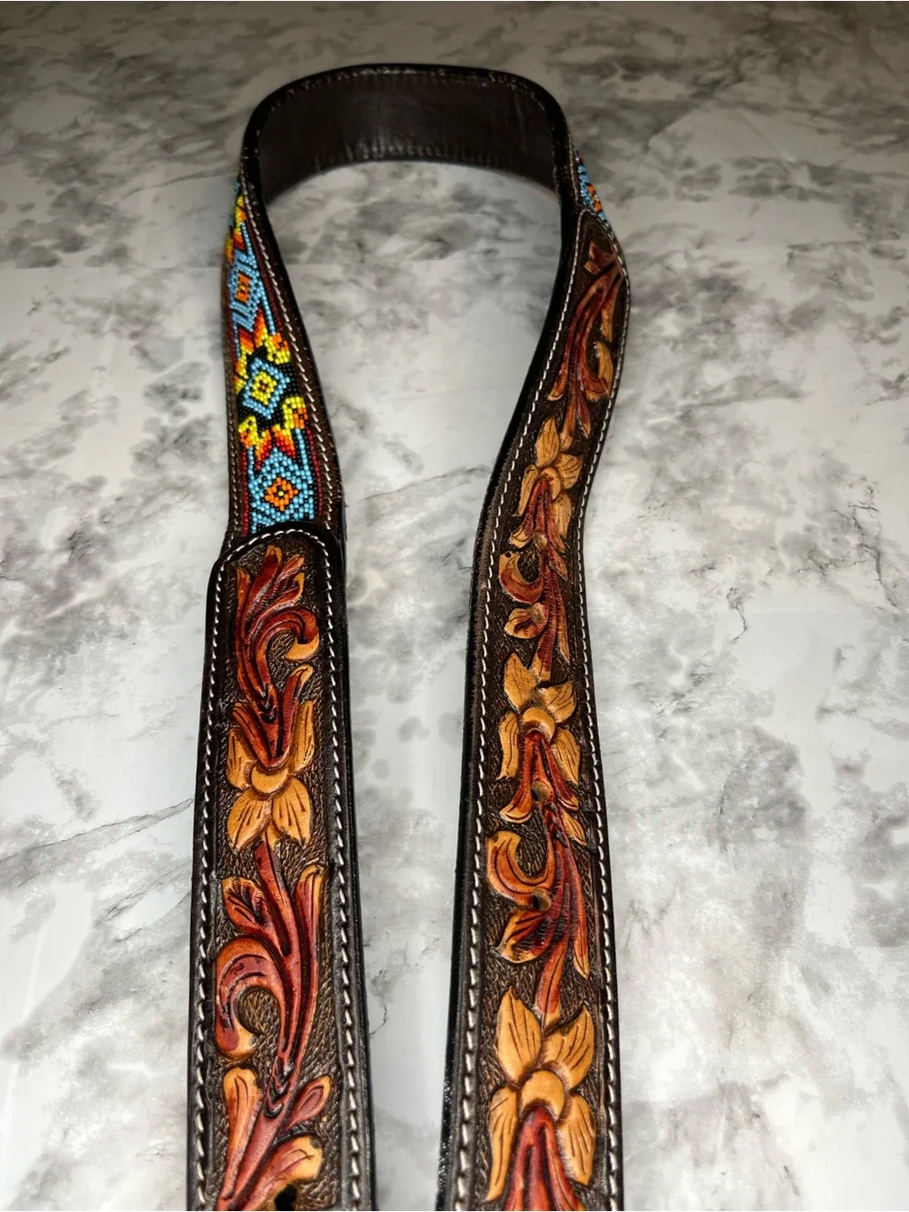 Hand Crafted Multicolor Beaded Leather Belt